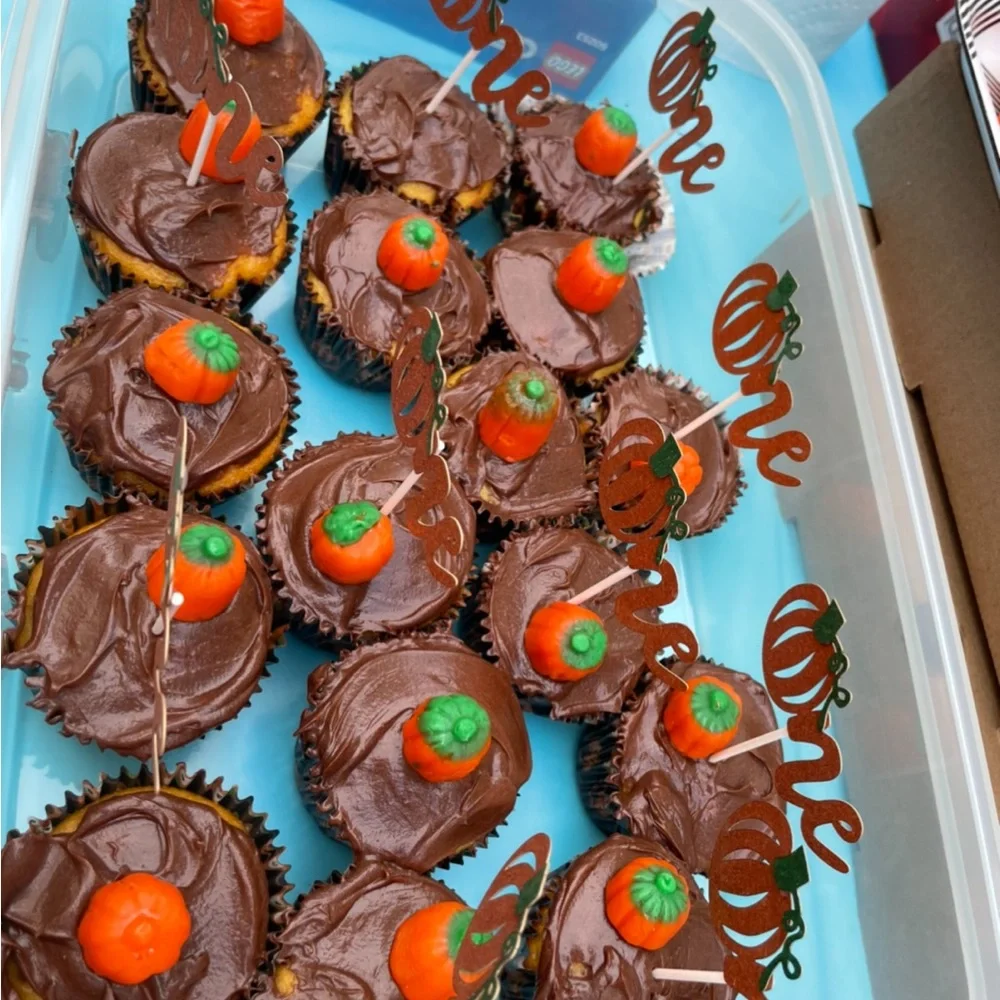 Orange pumpkin one cupcake toppers glitter